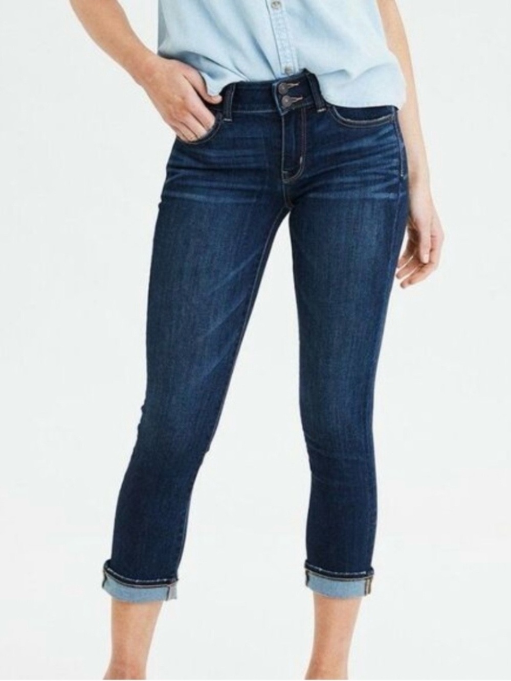 American Eagle Artist Low Rise Crop Stretch Jeans‎ Blue 6 Retro Capri Y2K